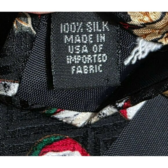 Vintage Christmas Santa Claus Face Silk Neck Tie Black Gold Holly Holiday Party - Picture 4 of 7